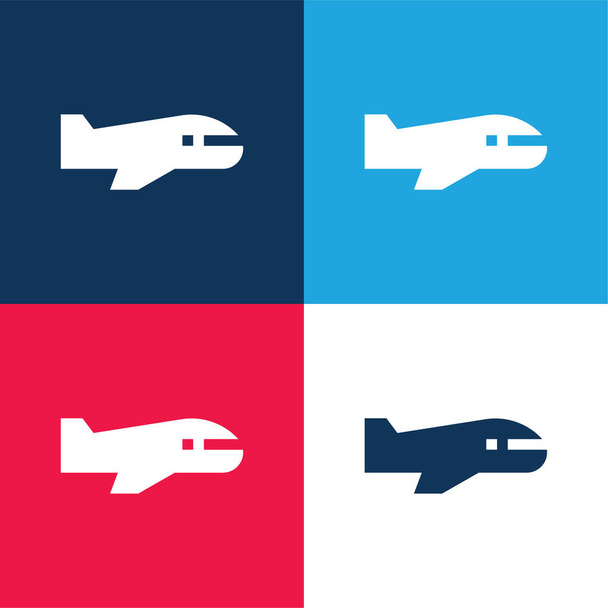 Airplane blue and red four color minimal icon set - Vector, Image