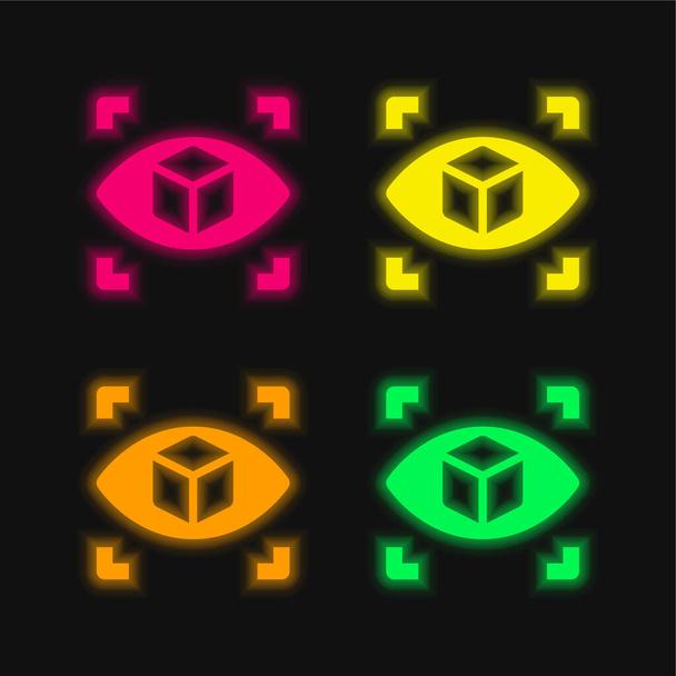 3ds 4色の輝くネオンベクトルアイコン - ベクター画像