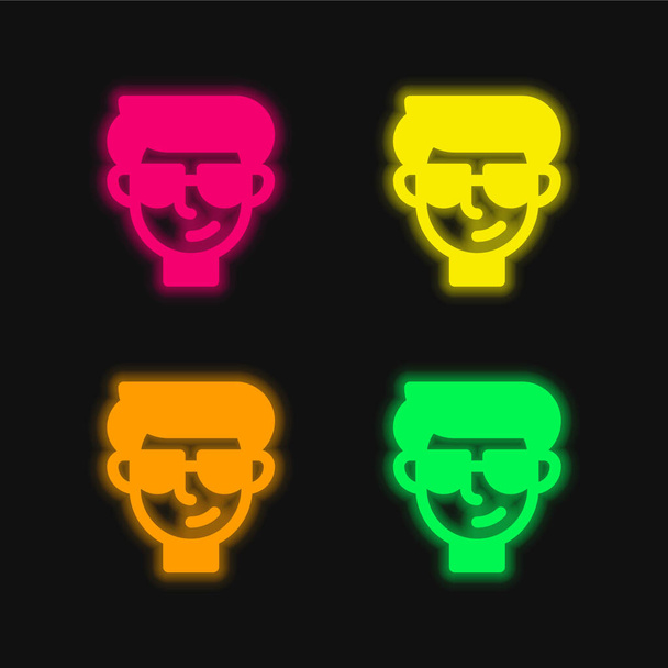 chłopiec cztery kolor świecący neon wektor ikona - Wektor, obraz