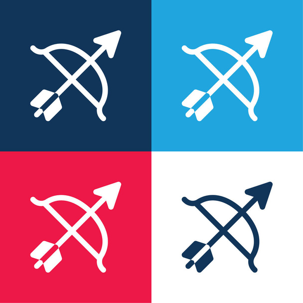 Lukostřelba modrá a červená čtyři barvy minimální ikona nastavena - Vektor, obrázek