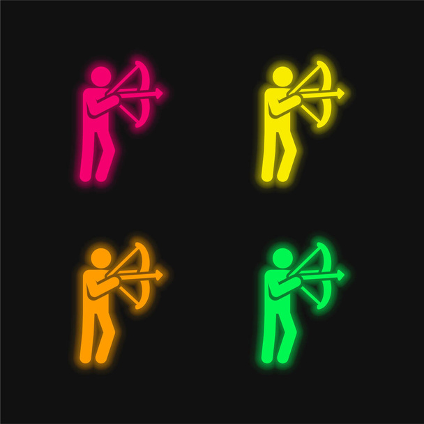 Archer neljä väriä hehkuva neon vektori kuvake - Vektori, kuva