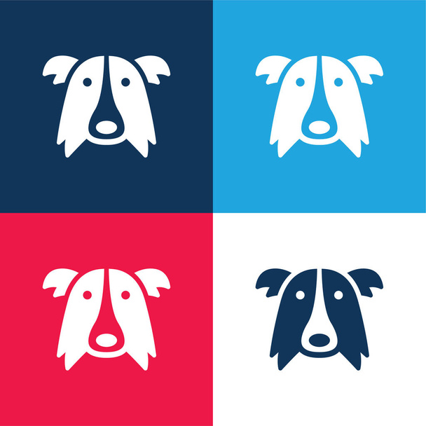 Border Collie Dog Голова синий и красный четыре цвета минимальный набор значков - Вектор,изображение