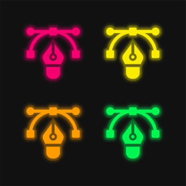 Bezier four color glowing neon vector icon - Vector, Image