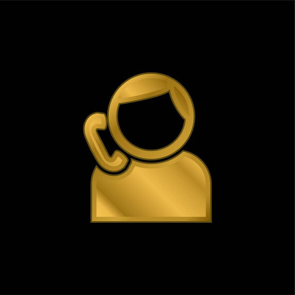Chico hablando por teléfono chapado en oro icono metálico o logo vector - Vector, Imagen