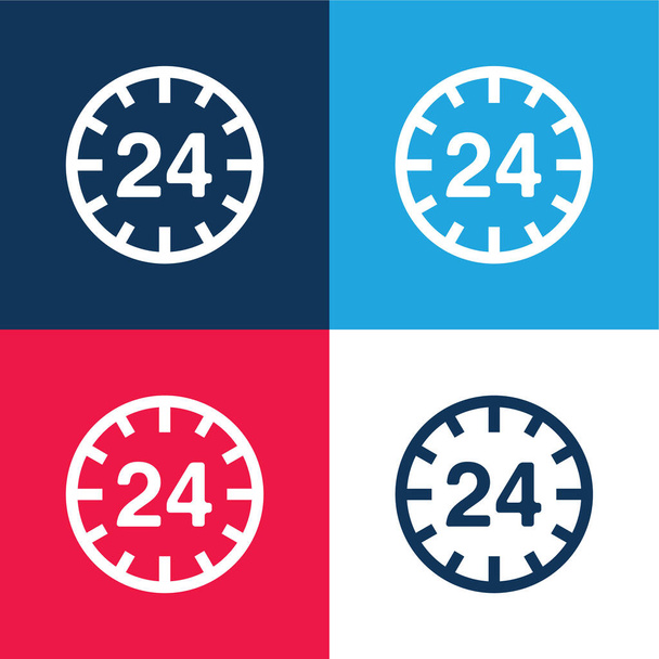 24 Hours Circular Sign blue and red four color minimal icon set - Vector, Image