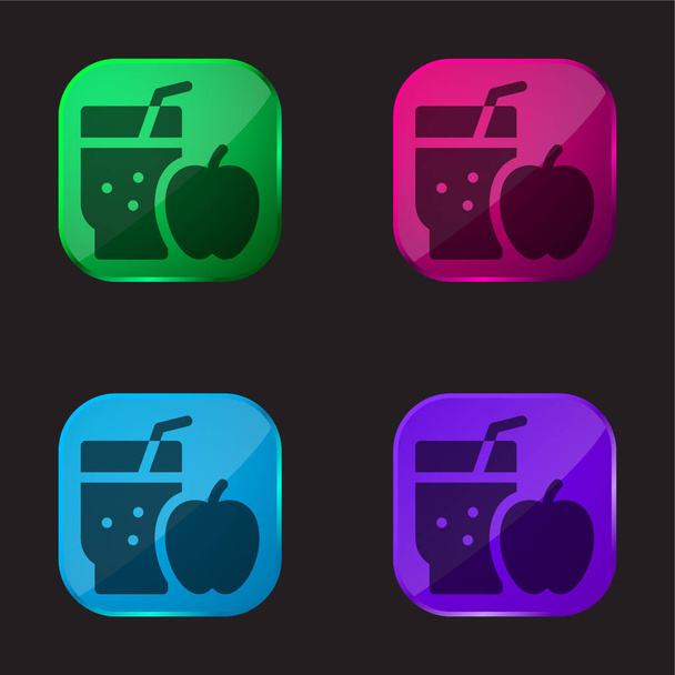 Suco de maçã ícone de botão de vidro de quatro cores - Vetor, Imagem
