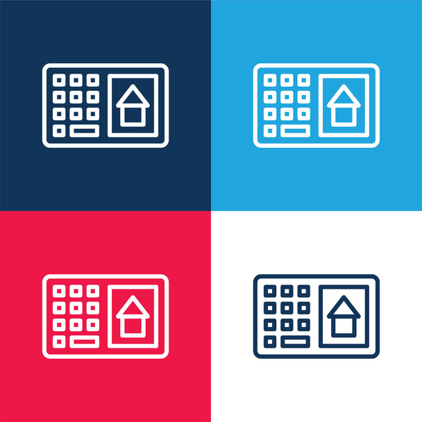 Alarma azul y rojo conjunto de iconos mínimo de cuatro colores - Vector, imagen
