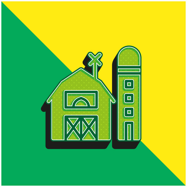 Barn Vihreä ja keltainen moderni 3d vektori kuvake logo - Vektori, kuva