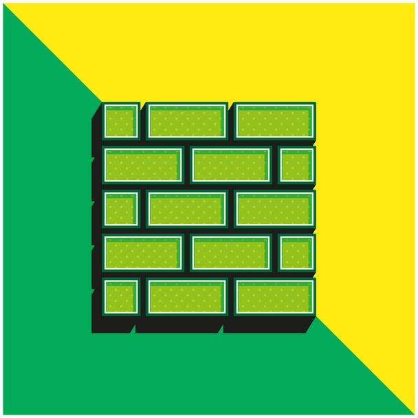 Brickwall Verde e amarelo moderno logotipo vetor 3d ícone - Vetor, Imagem