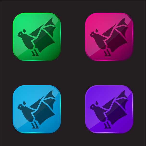 Vleermuis vier kleuren glazen knop pictogram - Vector, afbeelding