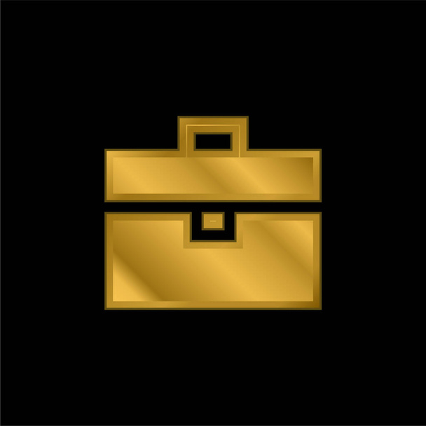 Briefcase gold plated metalic icon or logo vector - Vector, Image