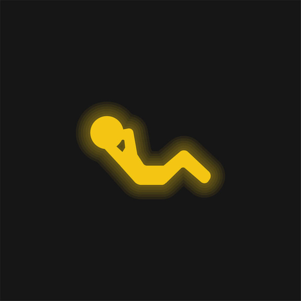 Abdominale oefening geel gloeiende neon pictogram - Vector, afbeelding