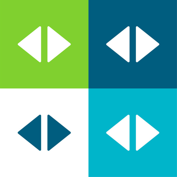 pijlen rechts en links gevulde driehoeken platte vier kleuren minimale pictogram set - Vector, afbeelding