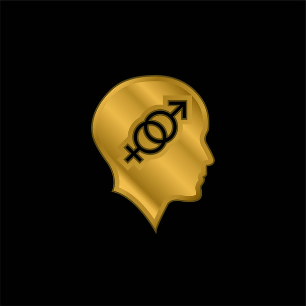 Plešatá hlava se sexuálními symboly pozlacená kovová ikona nebo vektor loga - Vektor, obrázek