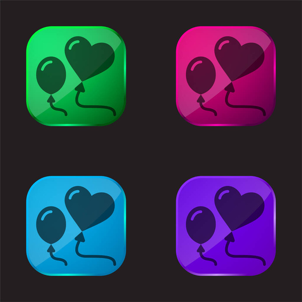 Balloons four color glass button icon - Vector, Image