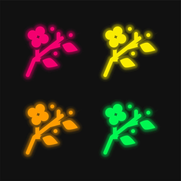 Blossom cuatro color brillante icono de vectores de neón - Vector, Imagen
