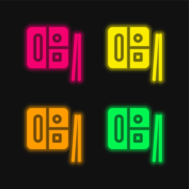 Bento čtyři barvy zářící neonový vektor ikona - Vektor, obrázek