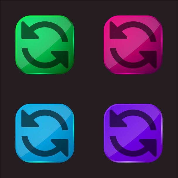 Pijlen Paar Tegen de klok in Draaiend Symbool vier kleuren glazen knop pictogram - Vector, afbeelding