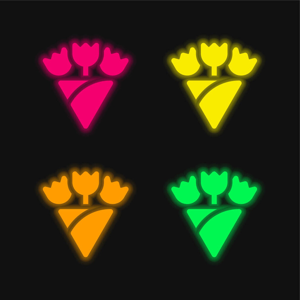 Ramo de cuatro colores brillante icono de vectores de neón - Vector, imagen