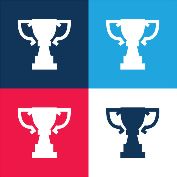 Award Trophy Cup Silhouette Of Big Size blue and red four color minimal icon set - Vector, Image