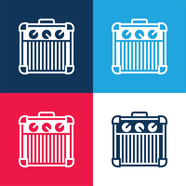 Amplificatore blu e rosso quattro colori set icona minima - Vettoriali, immagini