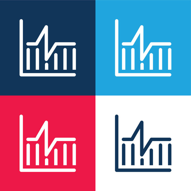 Ensemble d'icônes minimes en quatre couleurs bleu et rouge - Vecteur, image