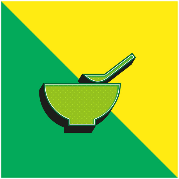 чаша и ложка зеленый и желтый современный 3D логотип векторной иконки - Вектор,изображение