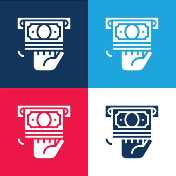 Cajero automático azul y rojo conjunto de iconos mínimo de cuatro colores - Vector, Imagen