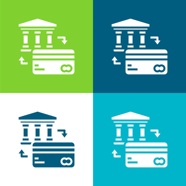 Банк Плоский четырехцветный минимальный набор значков - Вектор,изображение