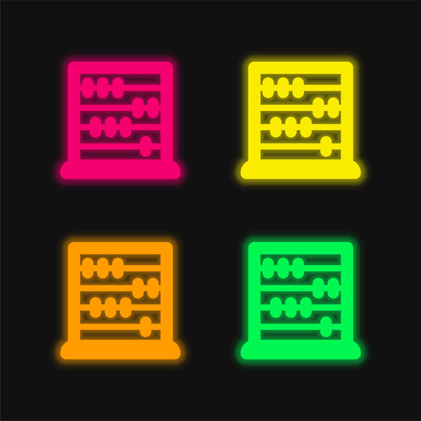 Abacus τεσσάρων χρωμάτων λαμπερό εικονίδιο διάνυσμα νέον - Διάνυσμα, εικόνα