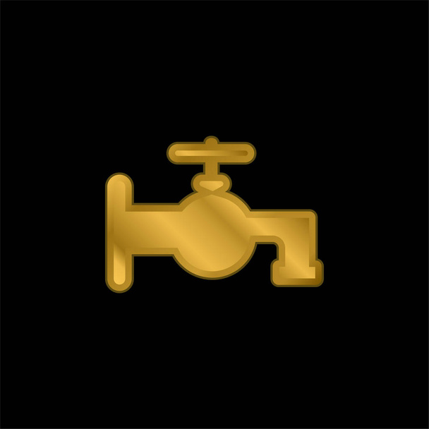 バスルームタップシルエットゴールドメッキ金属アイコンやロゴベクトル - ベクター画像