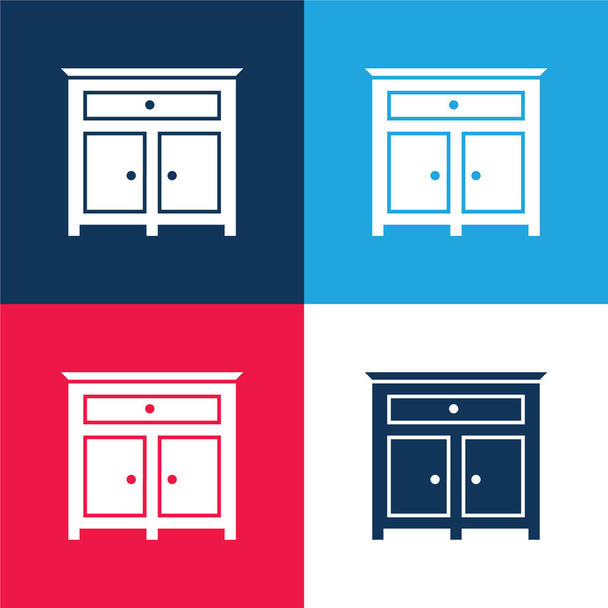 寝室の引き出し家具青と赤の4色の最小アイコンセット - ベクター画像