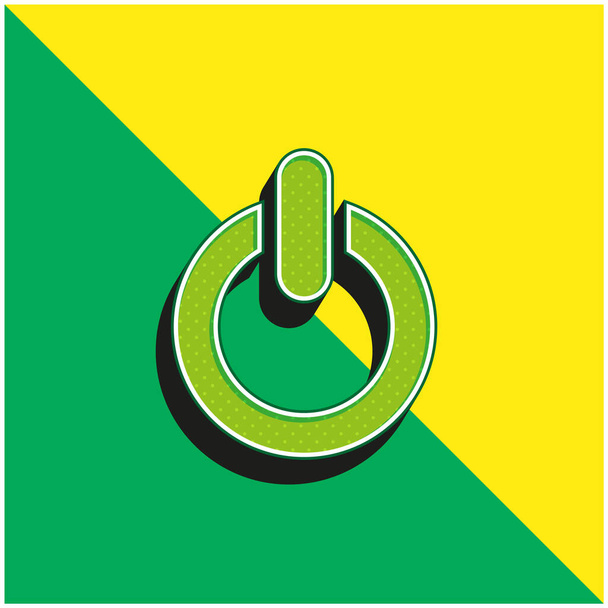 Большая кнопка питания Зеленый и желтый современный 3d векторный логотип - Вектор,изображение
