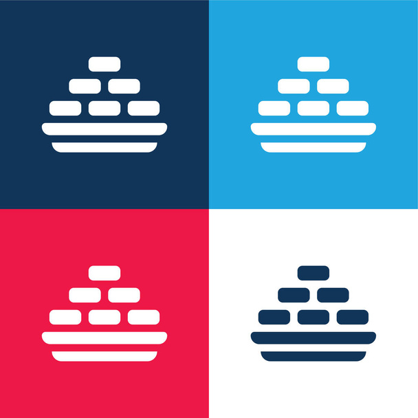 Ensemble d'icônes minime Barfi bleu et rouge quatre couleurs - Vecteur, image