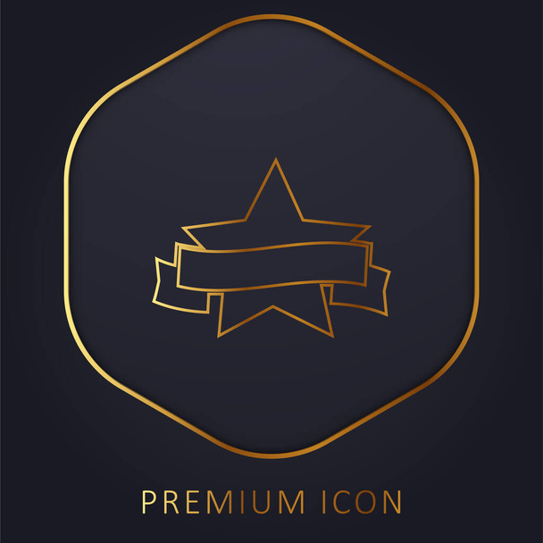 Simbolo di premio della stella cinque epointed con un nastro della bandiera linea dorata logo premium o icona - Vettoriali, immagini