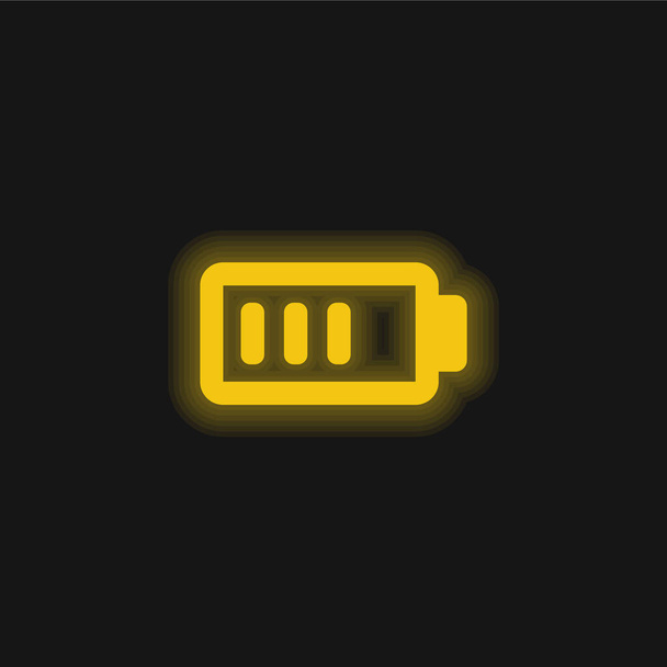 Akkuladung fast vollständig gelb leuchtendes Neon-Symbol - Vektor, Bild