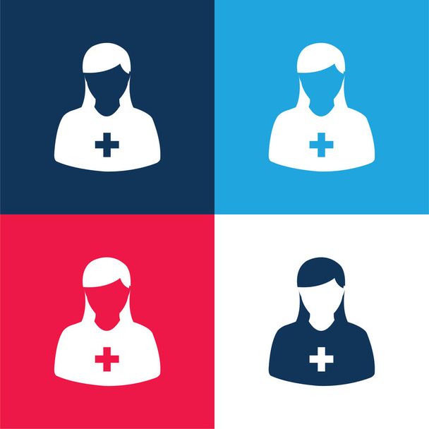 Přidat ženské avatar modré a červené čtyři barvy minimální ikony sada - Vektor, obrázek