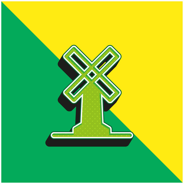 Grand moulin à vent Logo vectoriel 3d moderne vert et jaune - Vecteur, image