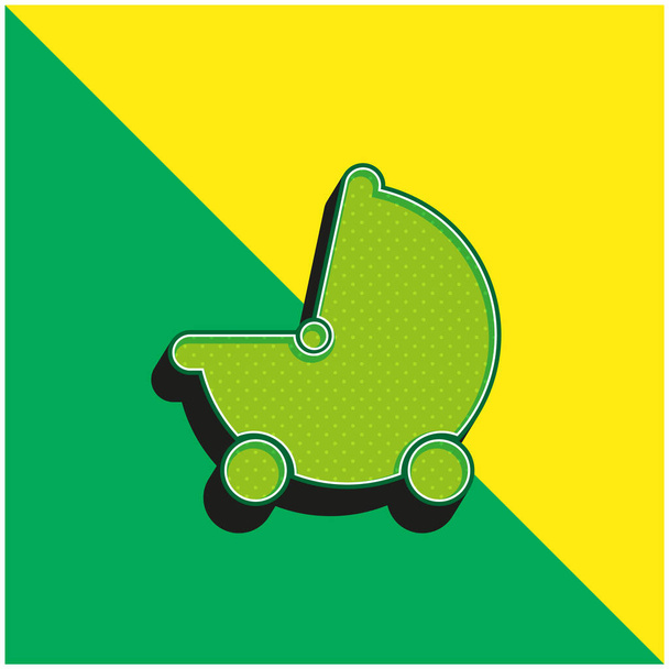 Baby Black Stroller Transport Πράσινο και κίτρινο σύγχρονο 3d διάνυσμα εικονίδιο λογότυπο - Διάνυσμα, εικόνα