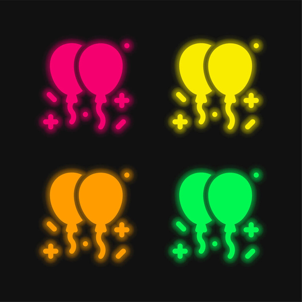 Globos de cuatro colores brillante icono del vector de neón - Vector, imagen