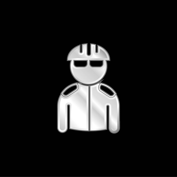 Bicicleta con casco y chaqueta plateado icono metálico - Vector, Imagen