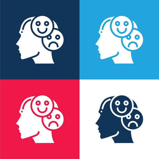 Bipolar blue and red four color minimal icon set - Vector, Image