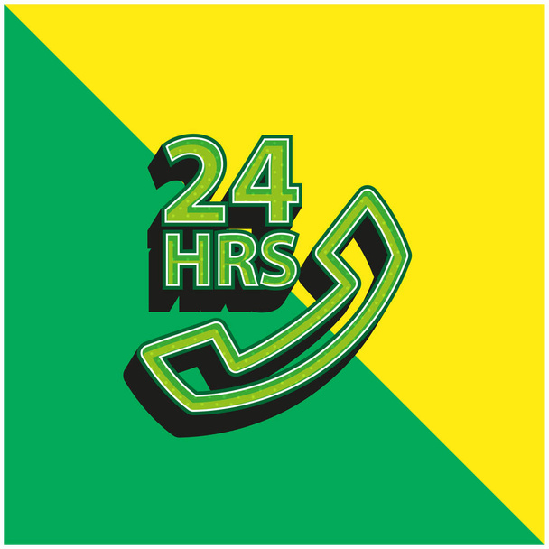 24 ώρες ιατρική βοήθεια μέσω τηλεφώνου Πράσινο και κίτρινο σύγχρονο 3d διάνυσμα εικονίδιο λογότυπο - Διάνυσμα, εικόνα