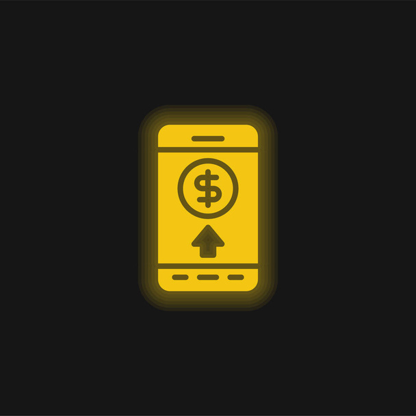 Virement bancaire jaune brillant icône néon - Vecteur, image