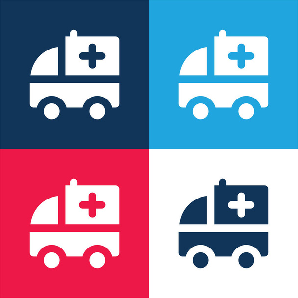 Ambulance bleu et rouge quatre couleurs minimum jeu d'icônes - Vecteur, image