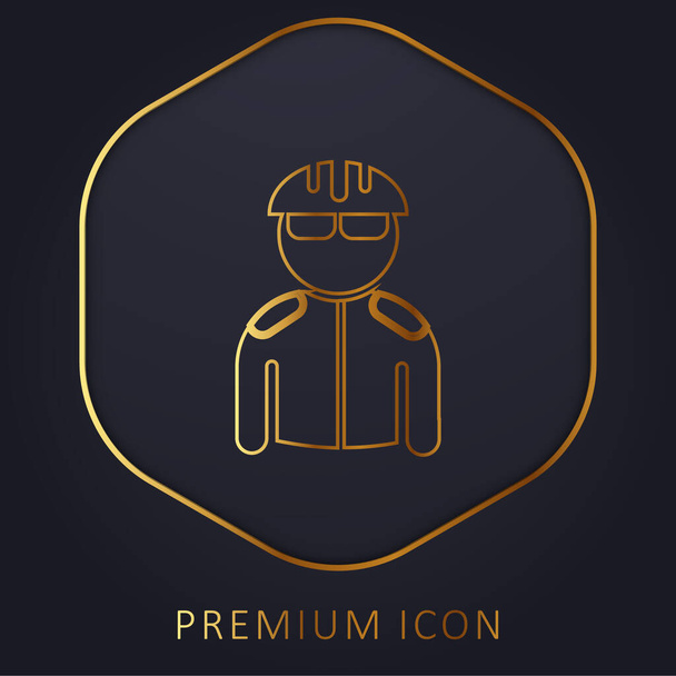 Bicycliste avec casque et veste ligne d'or logo premium ou icône - Vecteur, image