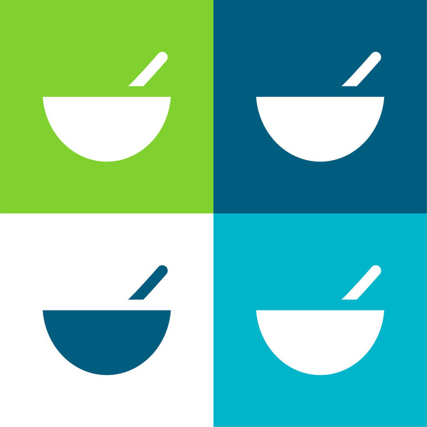 Bowl Lapos négy szín minimális ikon készlet - Vektor, kép