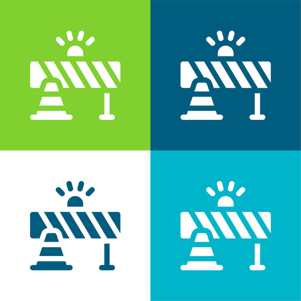Barricada Plano de quatro cores conjunto de ícones mínimos - Vetor, Imagem