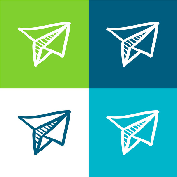 Juguete de avión de papel plegado plano conjunto de iconos mínimo de cuatro colores - Vector, Imagen