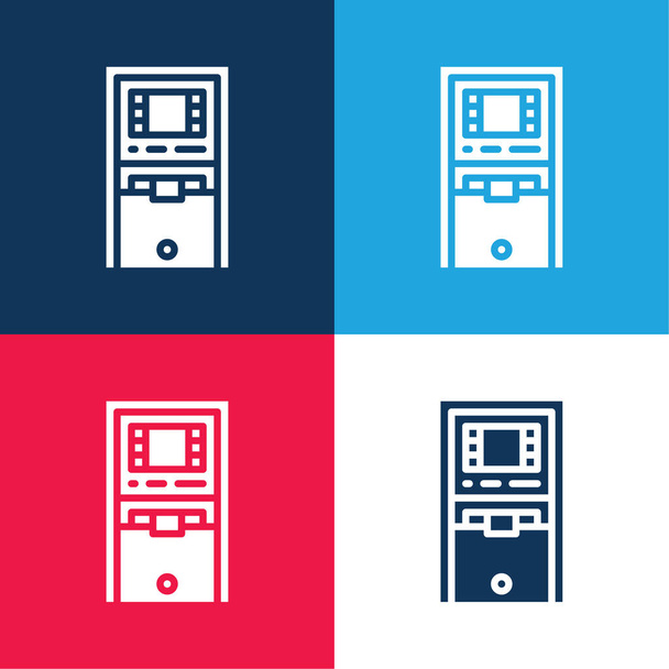 Cajero automático azul y rojo de cuatro colores mínimo icono conjunto - Vector, Imagen
